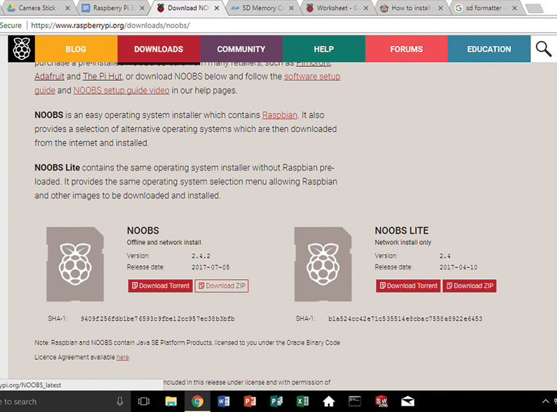 Download NOOBS, Setting up a Raspberry Pi with NOOBS