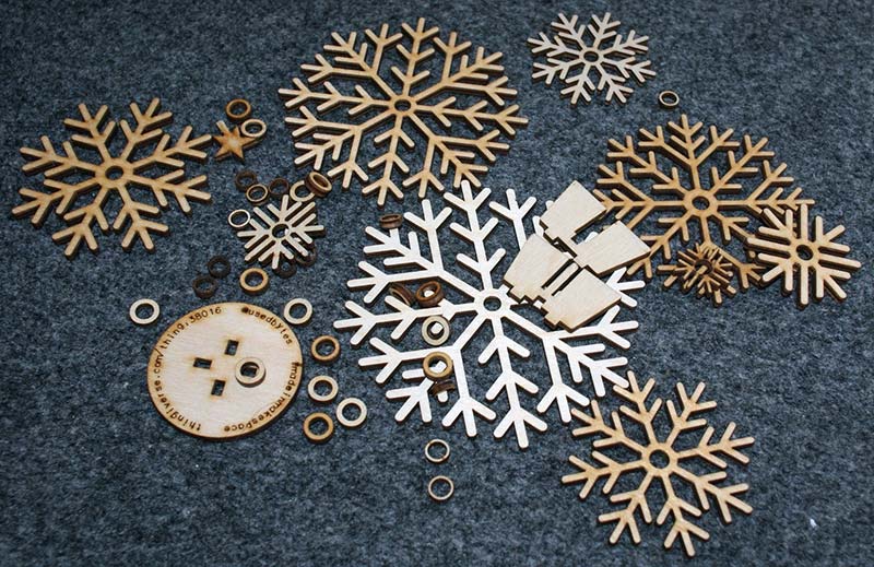 Snowflake Ornaments - Set of Seven - Laser Cut Wood